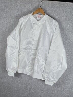 Vtg Cardinal Pearl White Satin Varsity Bomber Jacket Like New Sz XXXL